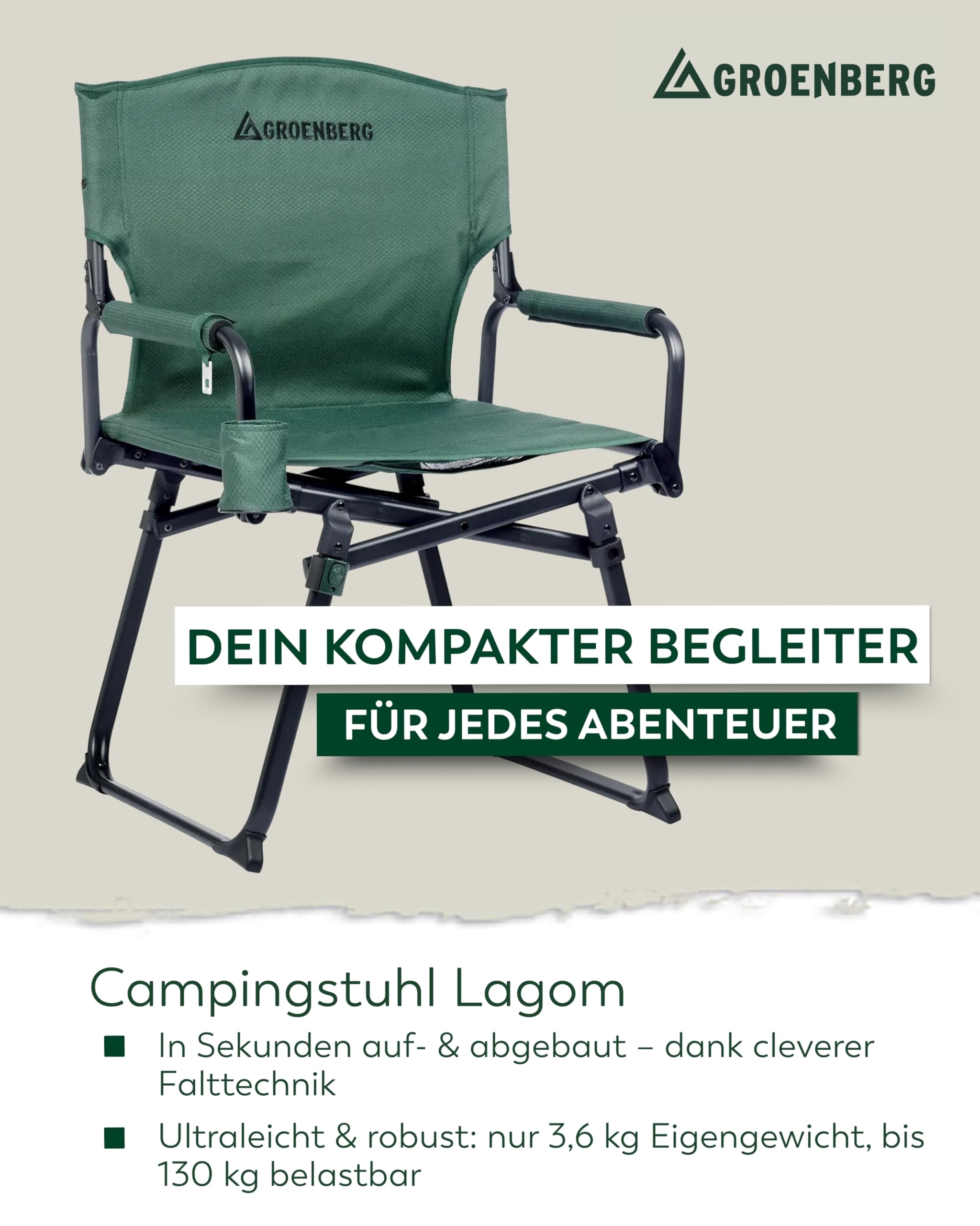 Lagom Regiestuhl I klappbarer Campingstuhl mit Armlehnen & Bambusrahmen I leicht, kompakt & belastbar bis 150 kg I ideal für Camping, Garten & Reisen