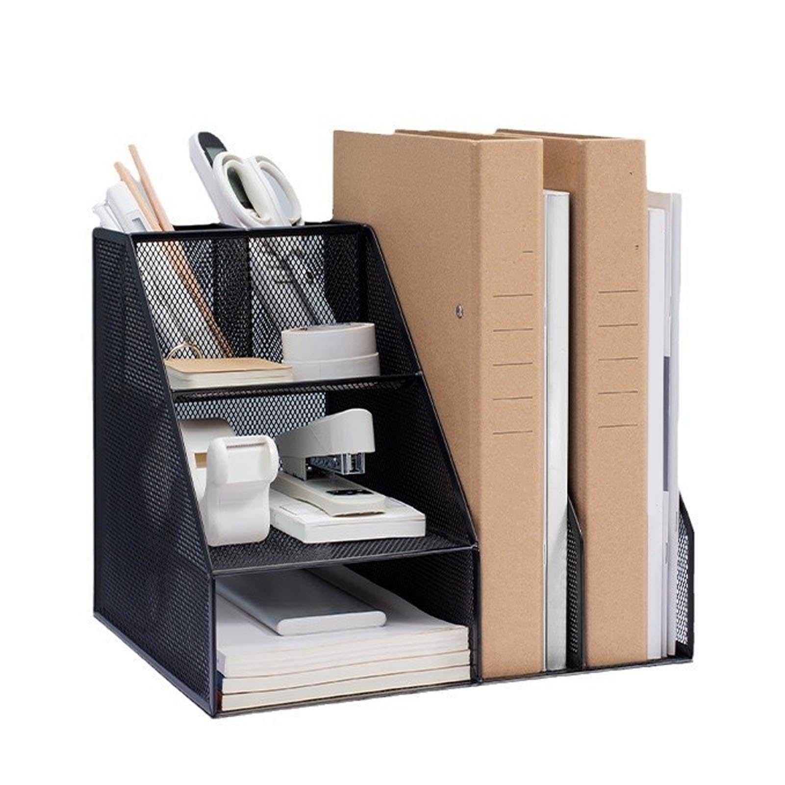 Organizzatori e Accessori da Scrivania, Vassoio Portadocumenti a 3 Livelli, Organizer da Scrivania in Rete con Cassetti e 2 Portapenne, Organizer per Documenti