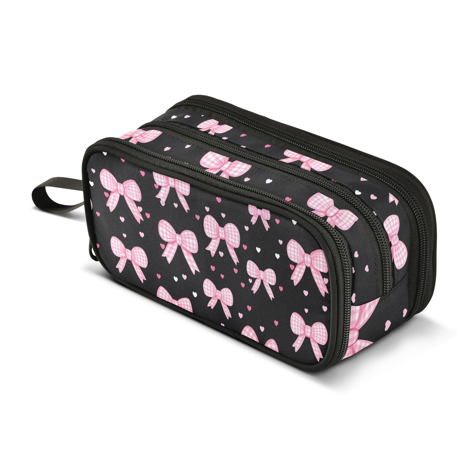 Mnsruu Pink Bow Heart Pencil Case Large Capacity Pen Bag Girls Boys Pencil Pouch Stationery Organizer Holder Zipper Pen Case for School Office