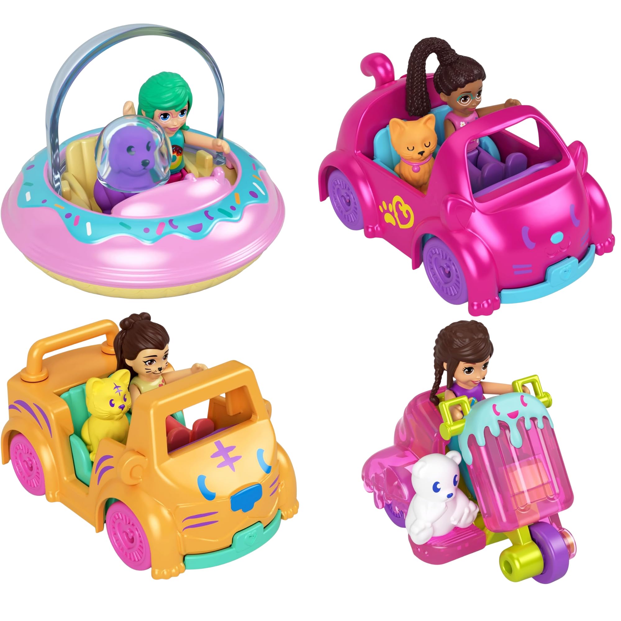 Polly Pocket Pollyville Vehicle Accesory & Character Playsets - (4 Pack Set 1), Silver/Gray - Image 3