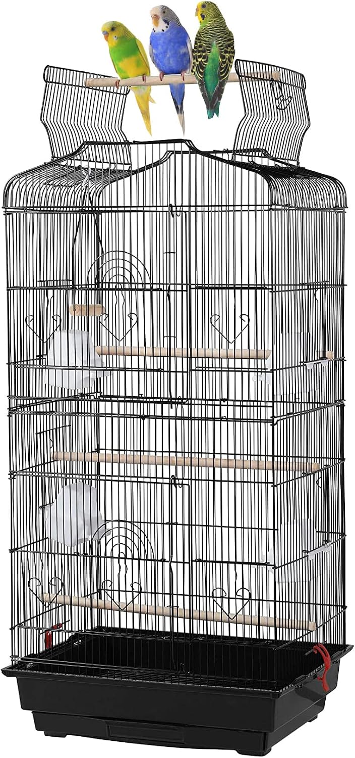 Large 35-Inch Portable Flight Bird Travel Cage for Canary Parakeet Cockatiel Lovebird Finch Bird Cage - 18" Length x 14" Depth x 35" Height (White with Toy)