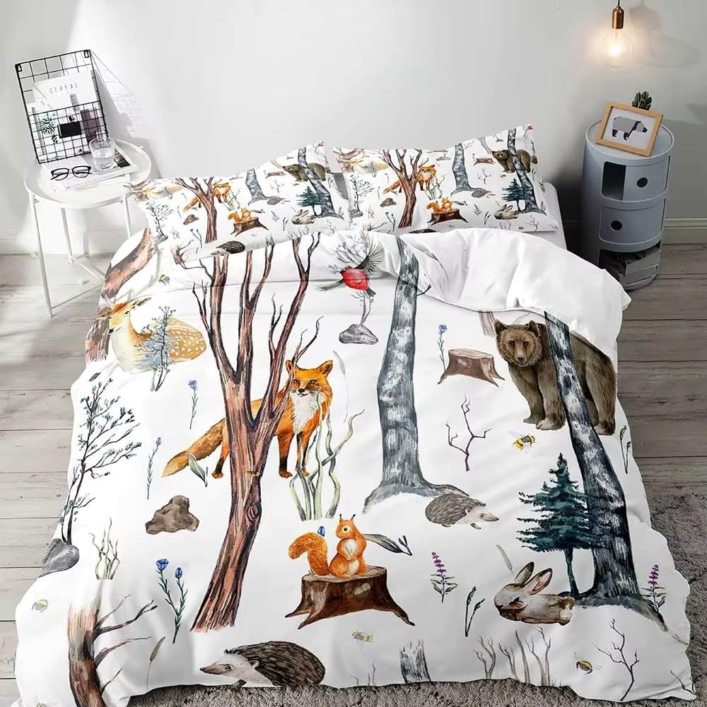 NDXRWDZR Double Duvet Cover Set Deer Bear Duvet Cover with Zipper Closure Bedding for Aldults Kids Soft Hypoallergenic Microfiber Quilt Cover 200x200 cm + 2 Pillowcases 50x75 cm