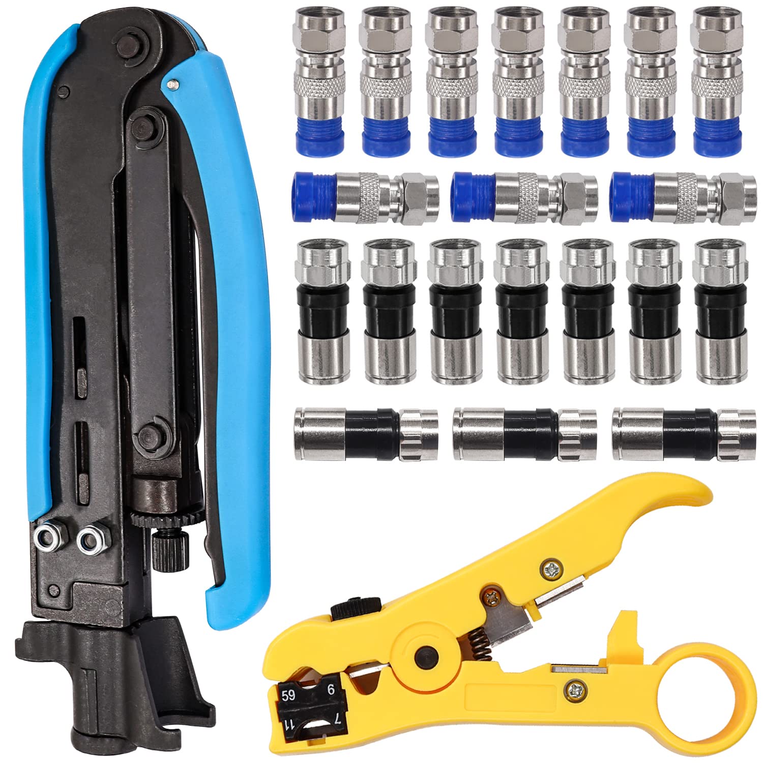 Buy Taiss Coaxial Cable Compression Tool Kit,with 20 PCS F Style RG6