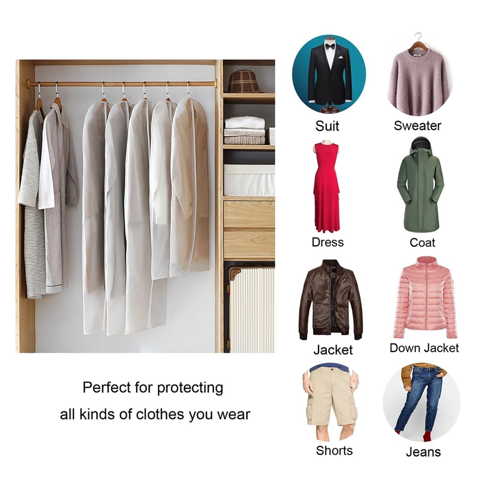 fundas para ropa 5PCS Transparent Clothing Covers, Garment Suit & Jacket Dustproof Protector Bags, Travel & Storage Dust Cover