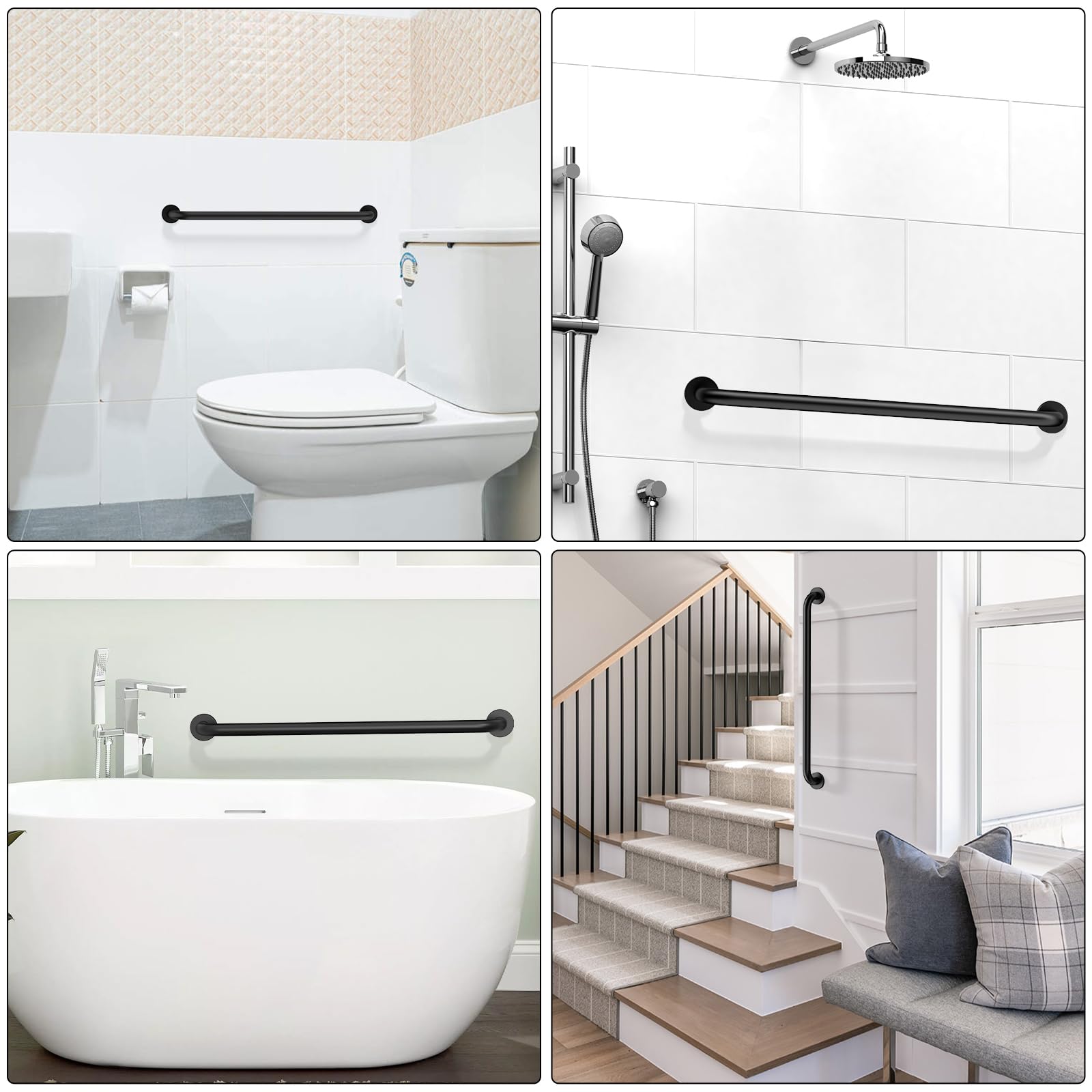 Zuext - Barra di sostegno per doccia, in acciaio inox, per vasca da bagno, con maniglia, per bilanciamento della doccia, supporto di sicurezza per mano/mano/mano/disabili anziani (3,2 cm di diametro)