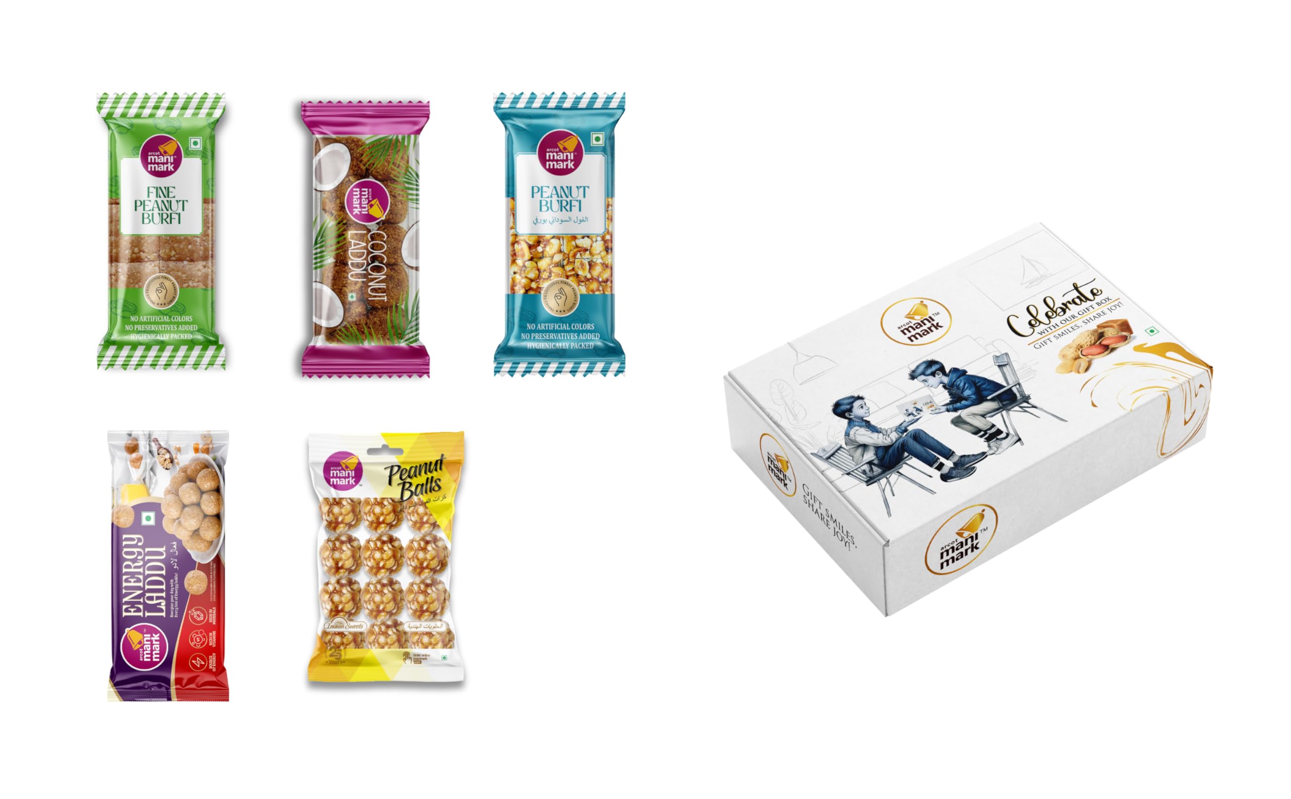 Arcot Manimark Assorted Traditional Sweet Gift Box 490g | Fine Peanut Burfi, Coconut Laddu, Energy Laddu & Peanut Balls | Jaggery Indian Mithai Combo-image-18