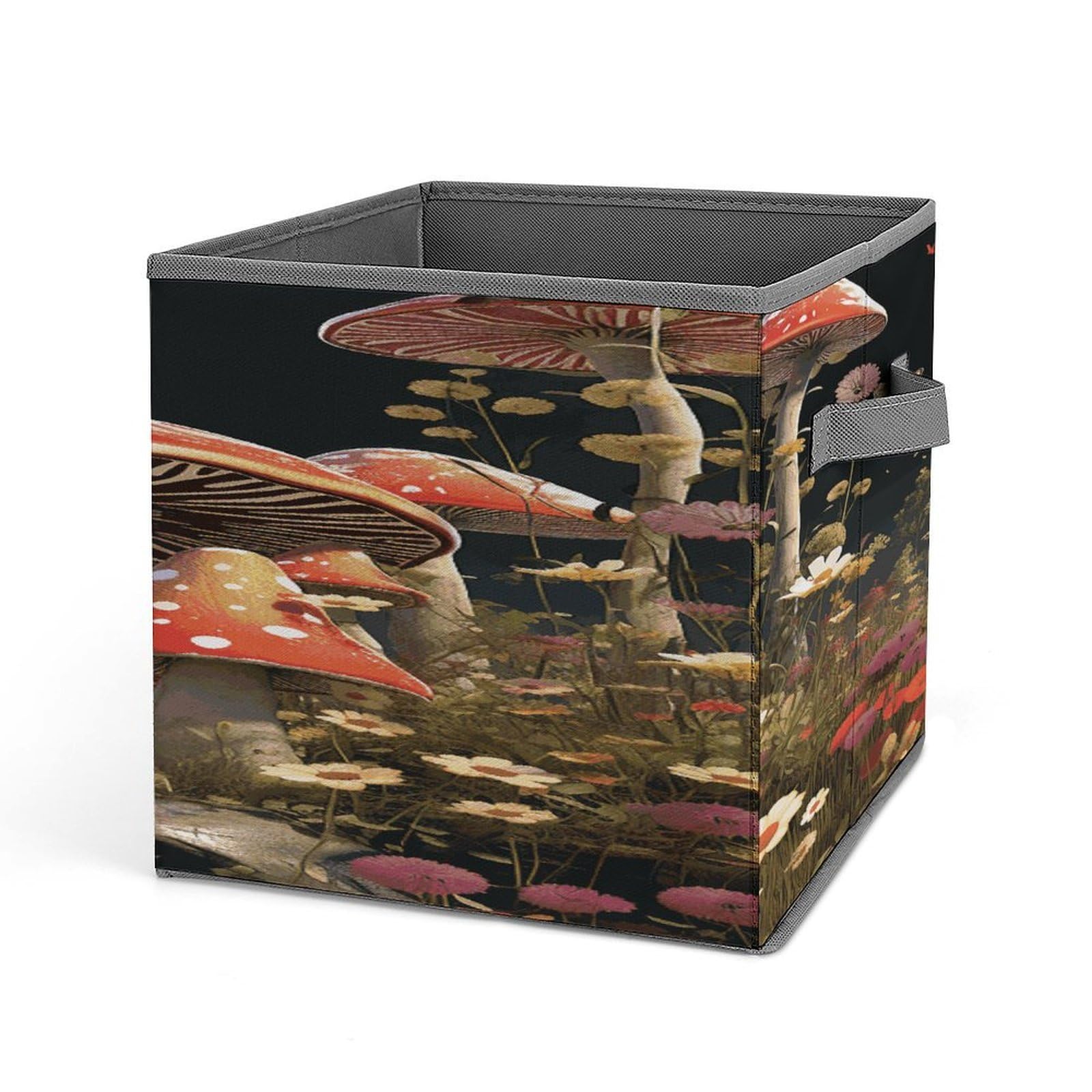 VstaDank Fairy Tale Style Mushrooms Storage Bin Collapsible Storage Cubes Organizer Oxford Cloth Storage Box with Dual Handles Large Stackable Closet Storage Bins for Sheets Hat Sweater