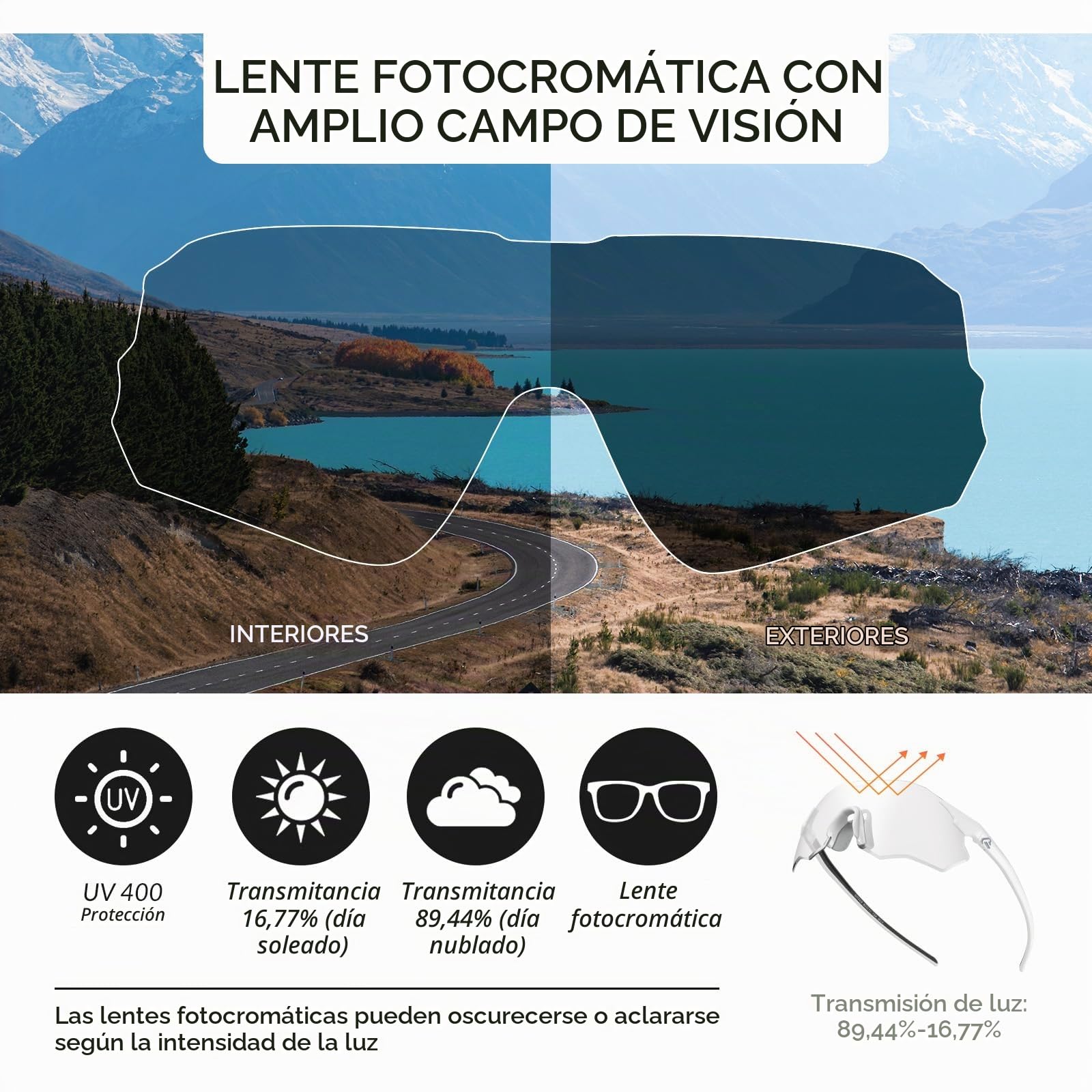 ROCKBROS Gafas de Ciclismo Fotocromáticas Sin Marco Gafas de Sol Deportivas con TR90 Hombre Mujer UV400 para Running MTB y Deportes