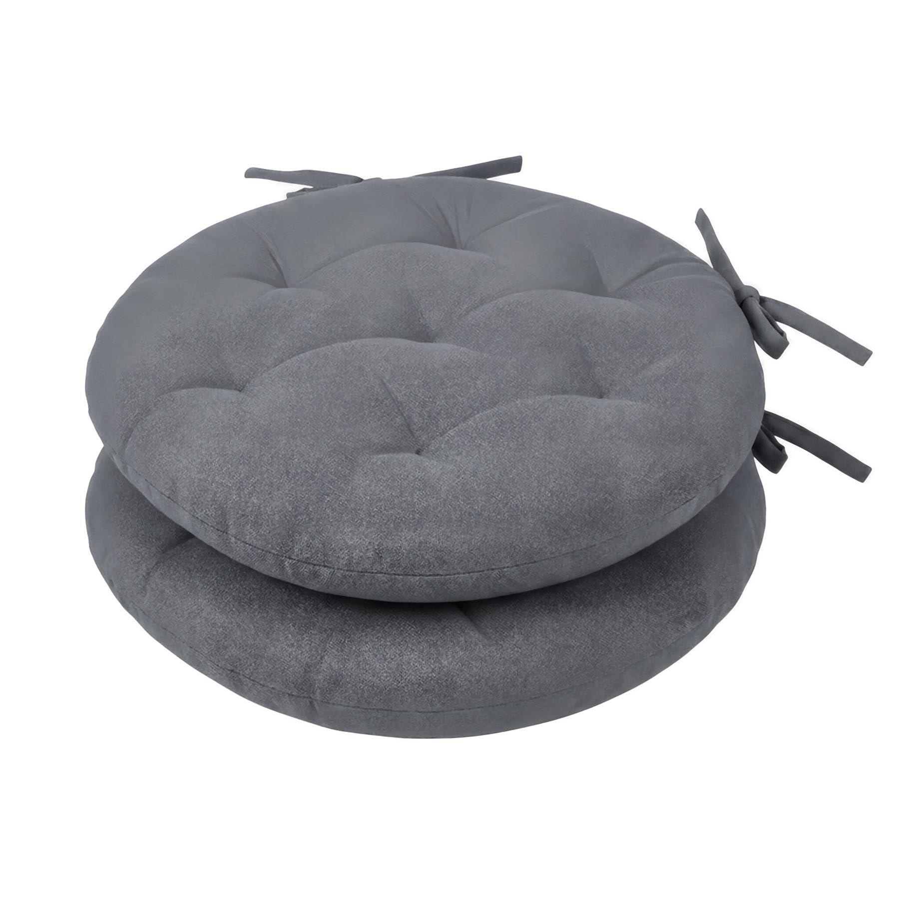 Harbour Housewares Round Seat Pads Pack of 2-40 x 40cm Thick Cushions with Ties, Indoor Outdoor Chair Seat Pads for Dining Chairs, Garden, Patio & Bistro Seating - Grey