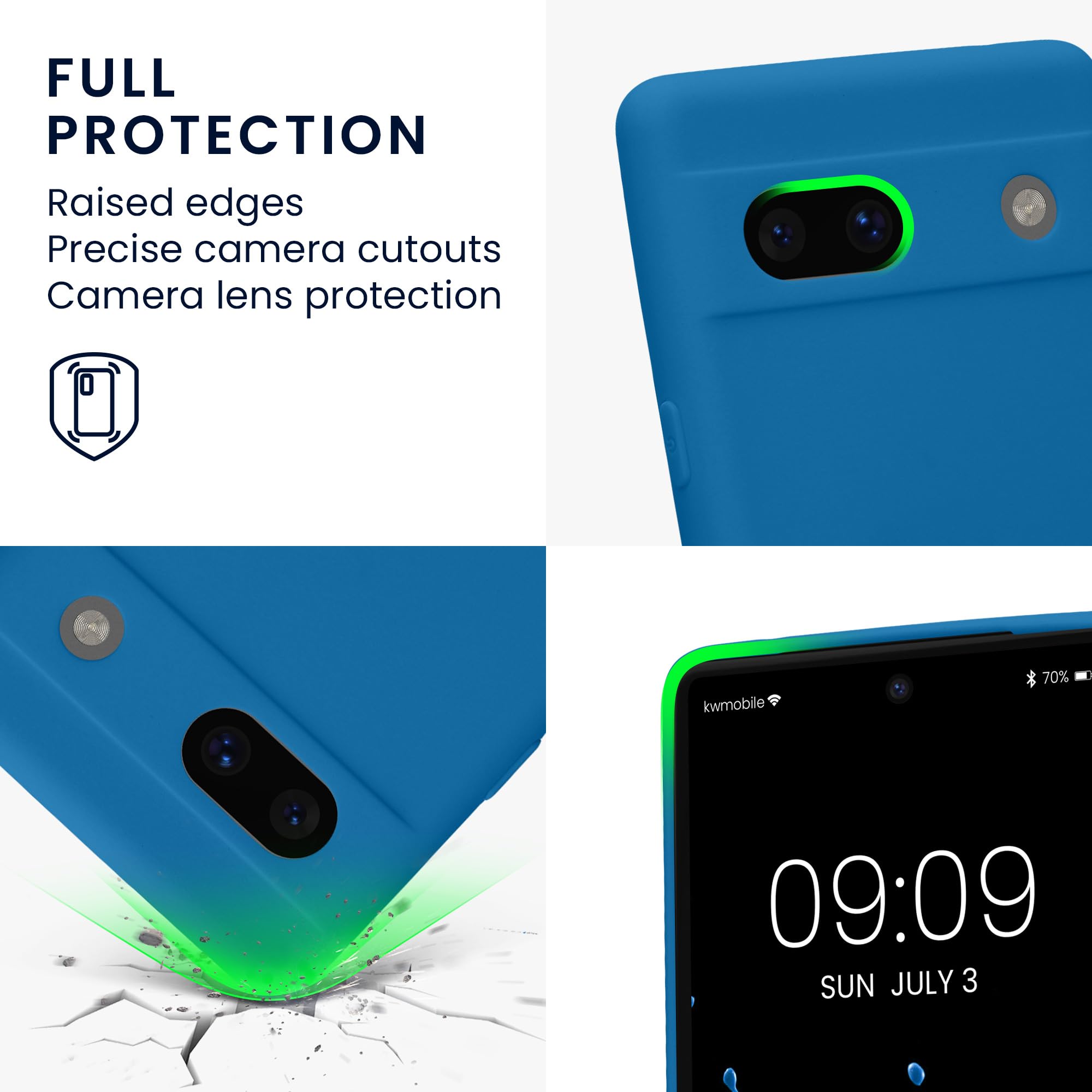 kwmobile Case for Google Pixel 7a Case - Protective Slim TPU Phone Cover - Soft Matte Finish - Blue Reef - Image 3