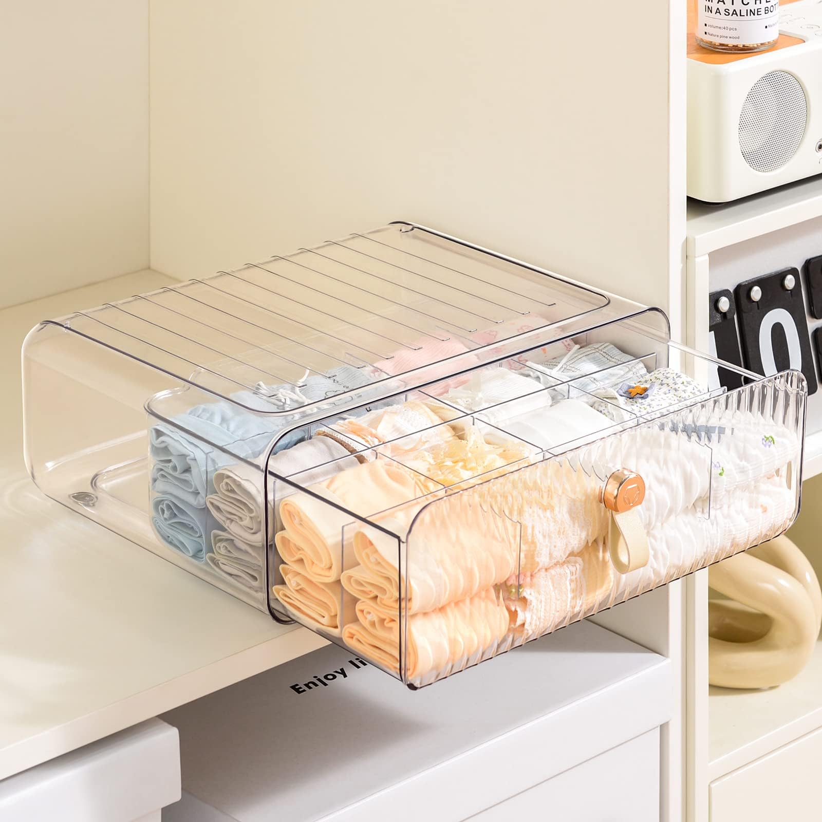 Unterwäsche Organizer Schublade Aufbewahrung stapelbar Kunststoff Schublade Organizer mit Trennwänden Aufbewahrungsschublade für BHs Socken Krawatten Gürtel Babykleidung, 16 Fächer