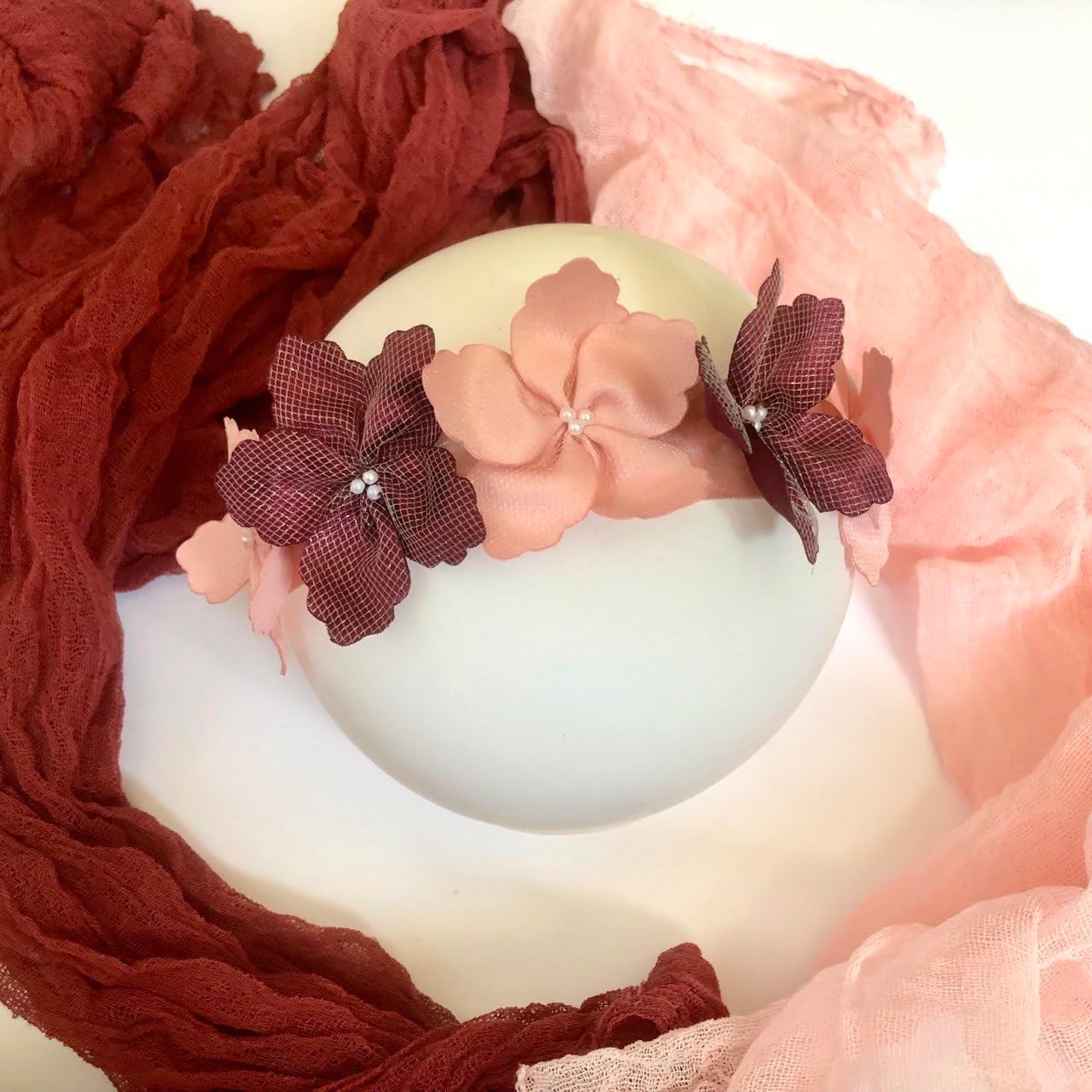 Newborn Photography Props Set – Monthly Milestone Wooden Signs, Hand-Dyed Gauze Backdrops (Rust & Peach), Baby Girl Headband – Photo Props for Baby Shower & Monthly Baby Pictures