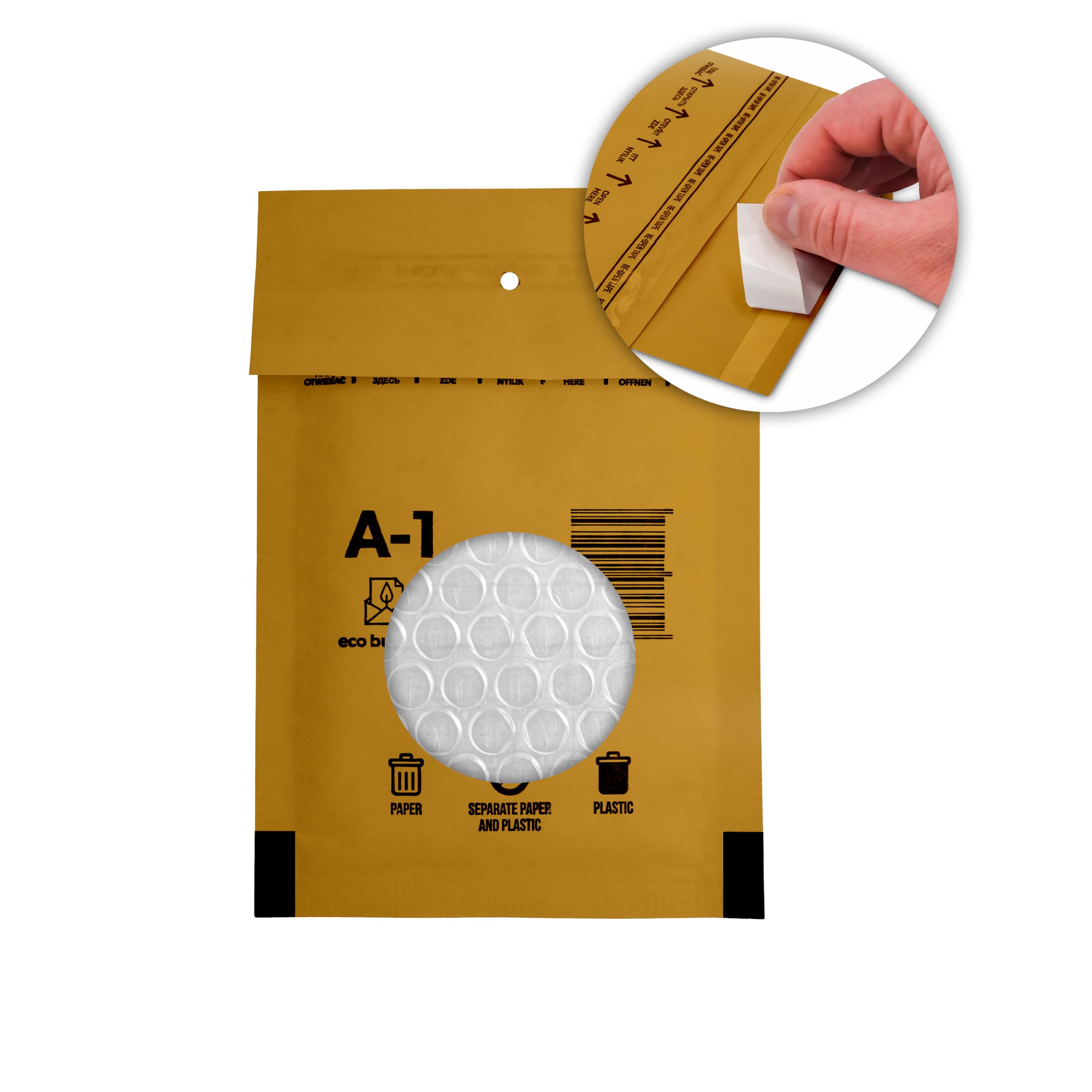 200 sobres acolchados con burbujas autoadhesivos, A1 (120 x 175 mm), cierre autoadhesivo, 200 unidades