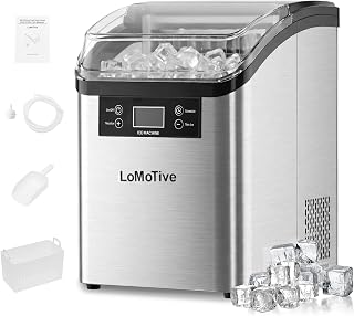 Countertop Ice Maker, 45Lbs/Day Clear Ice Cube Maker with Self-Priming Water Supply, 24 Cubes Ready in 13 Mins, 6 Ice Thickness Levels, Stainless Steel Ice Maker Machine for Home Kitchen Office Bar