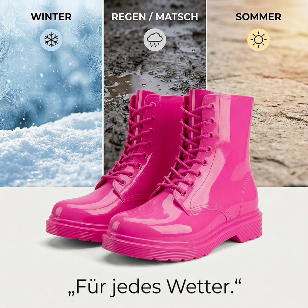 BoRo Miami Damen Stiefel wasserdicht & rutschfest – Modische Chunky Combat Boots – Für jedes Wetter, Alltag, Regen & Festival