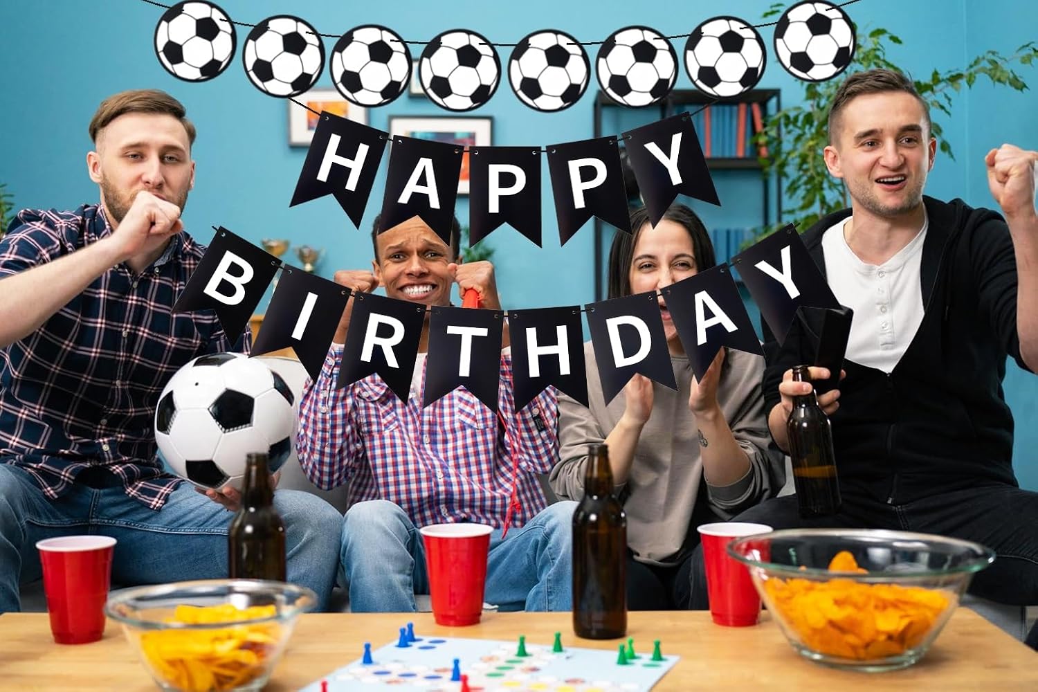 Runhiskii Soccer Happy Birthday Banner, Black Soccer Birthday Sign for Boys Girls Fans Party Decoration - Image 5
