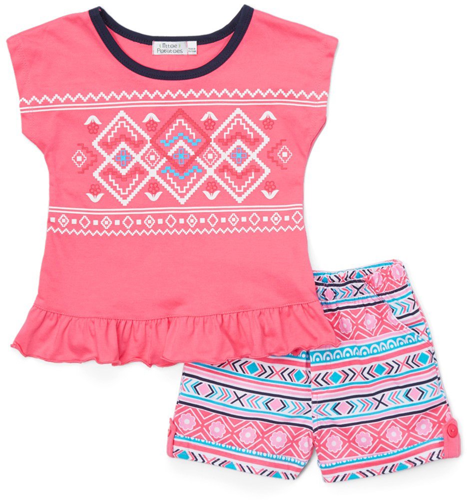 ToBeInStyle Girl's Two Piece Summer Set Cute Tee Top and Matching Shorts Adorable Outfit