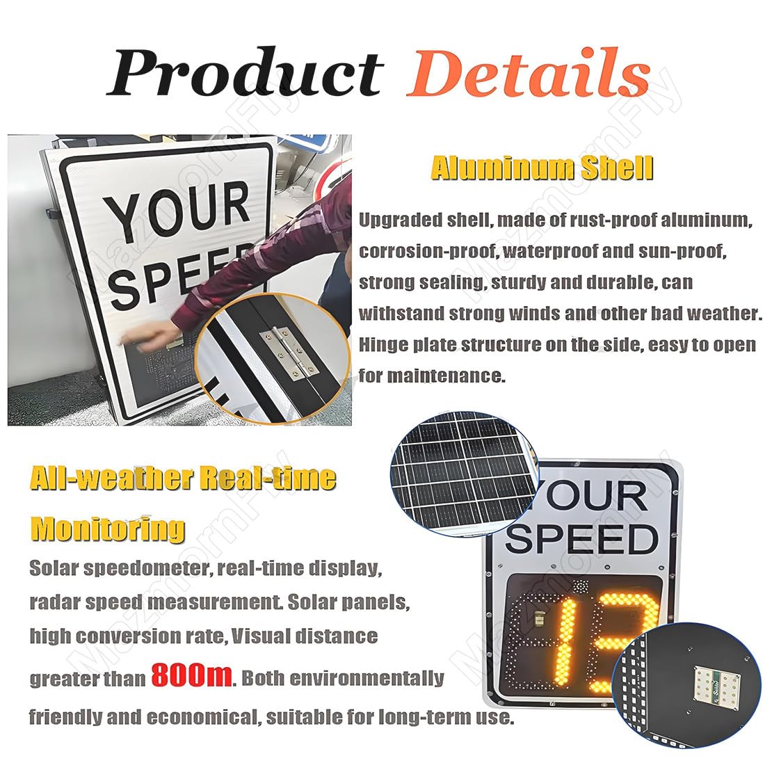 50x70cm/60x90cm Señal Trafico Radar Control Velocidad, Energía Solar LED Intermitente Cartel Control Velocidad Indicador De Velocidad, Kilometraje/Millas Ajustables 20''X27''