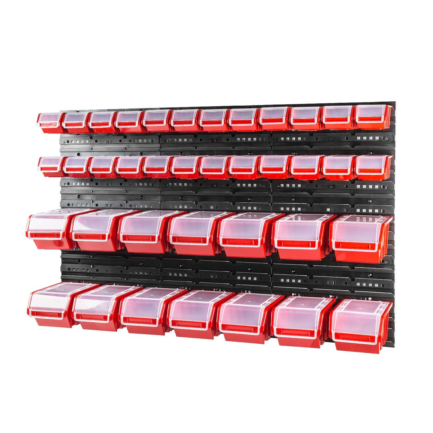 Sistema de almacenamiento de pared, 1200 x 800 mm, 38 unidades, cajas apilables, cajas apilables, cajas de almacenamiento con tapa, placas de pared extrafuertes, estantería ampliable, estantería de