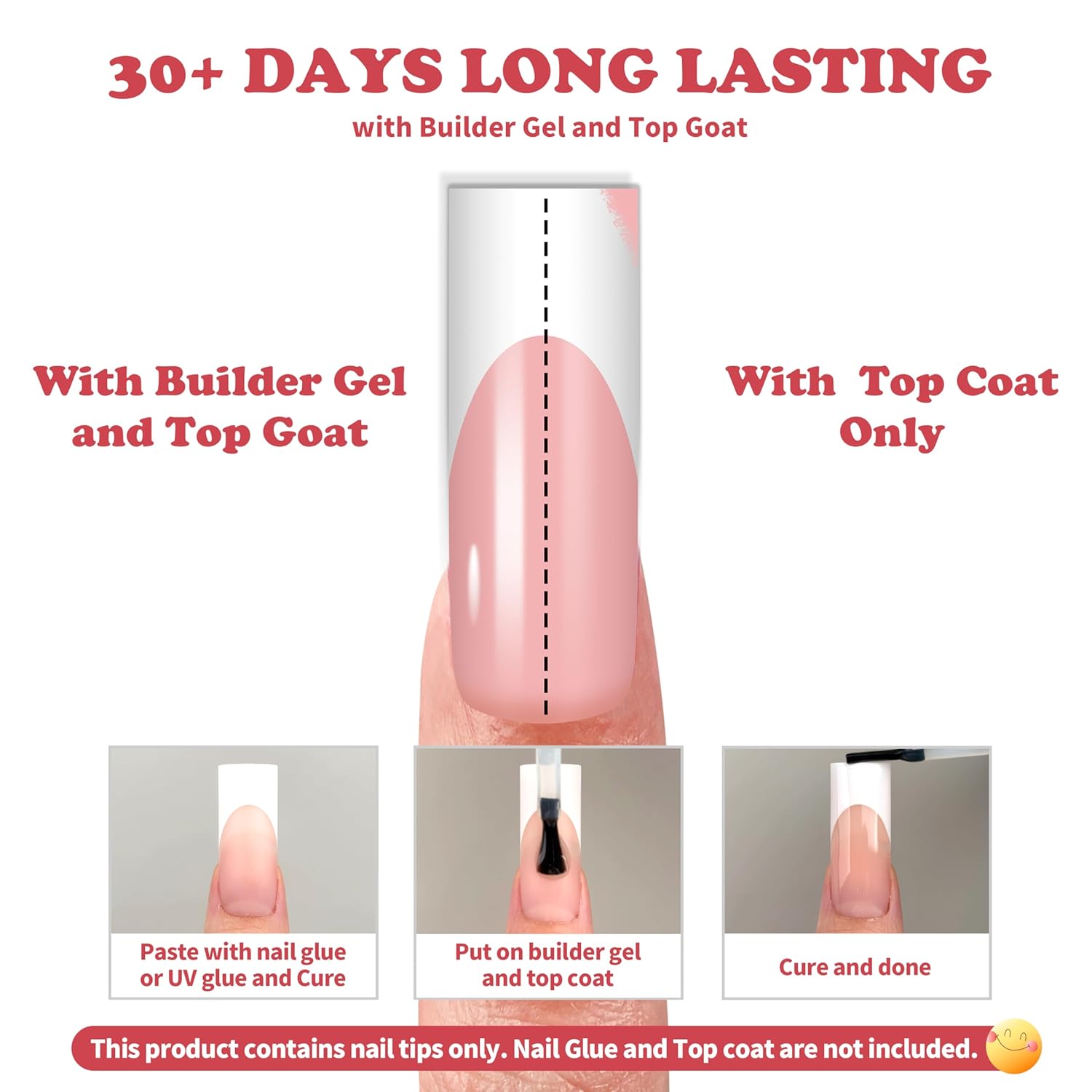 White French Tip Long Straight Square Nail Tips Press on, BABY PINK Extra Thick Soft Gel Nail Extension, Full Cover False Nails, NEED Builder Glue Gel & Top Coat, for DIY x 15 Sizes 180 pcs