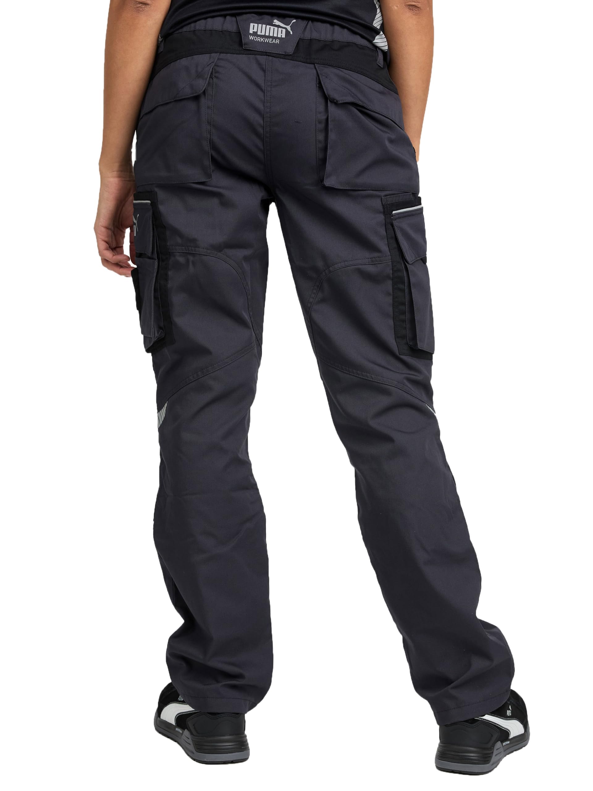 PUMA Work WEAR Premium damskie spodnie robocze z wieloma kieszeniami i dodatkowo wzmocnioną tkaniną nylonową - czarne, antracytowy/czarny, 44