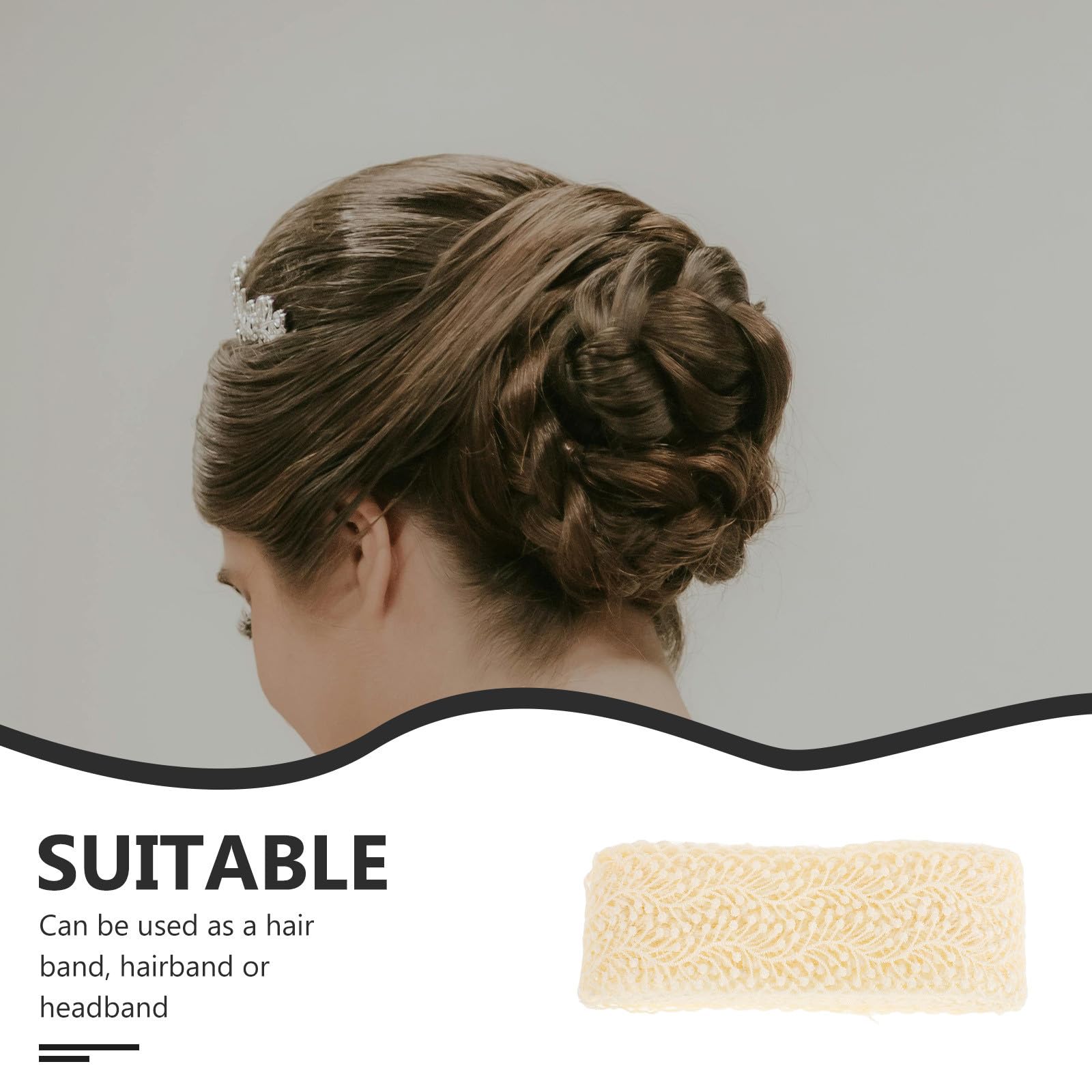 SEWACC 4 Piezas Cinta de Encaje Bordada de Seda de Leche para Diadema, Ribete Decorativo Beige, Diseño Único, Fácil DIY para Accesorios de Pelo en Bodas y Peinados Variados