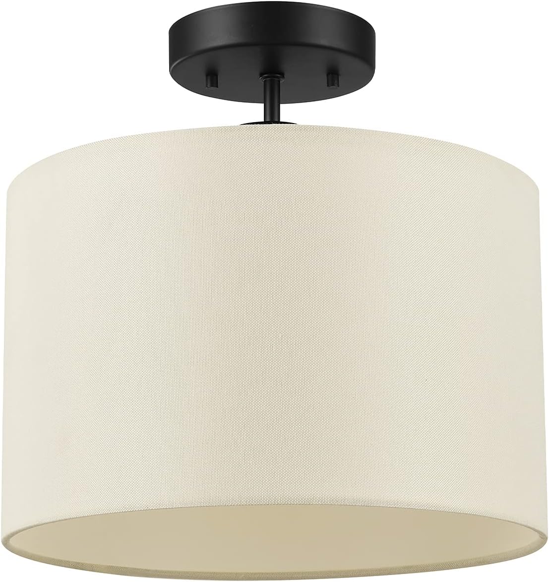 Globe Electric 69993 Jonas 1-Light Flush Mount Ceiling Light, Matte Black, Beige Linen Shade, Bulb Not Included Without Bulb Jonas (Black)