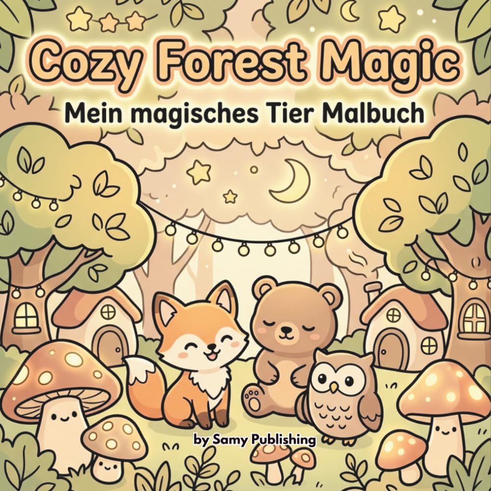 Cozy Forest Magic – Mein magisches Tier Malbuch: 40 detailreiche Ausmalbilder mit süßen Waldtieren in zauberhaften und gemütlichen Fantasy-Szenen zum Entspannen für Jugendliche und Erwachsene