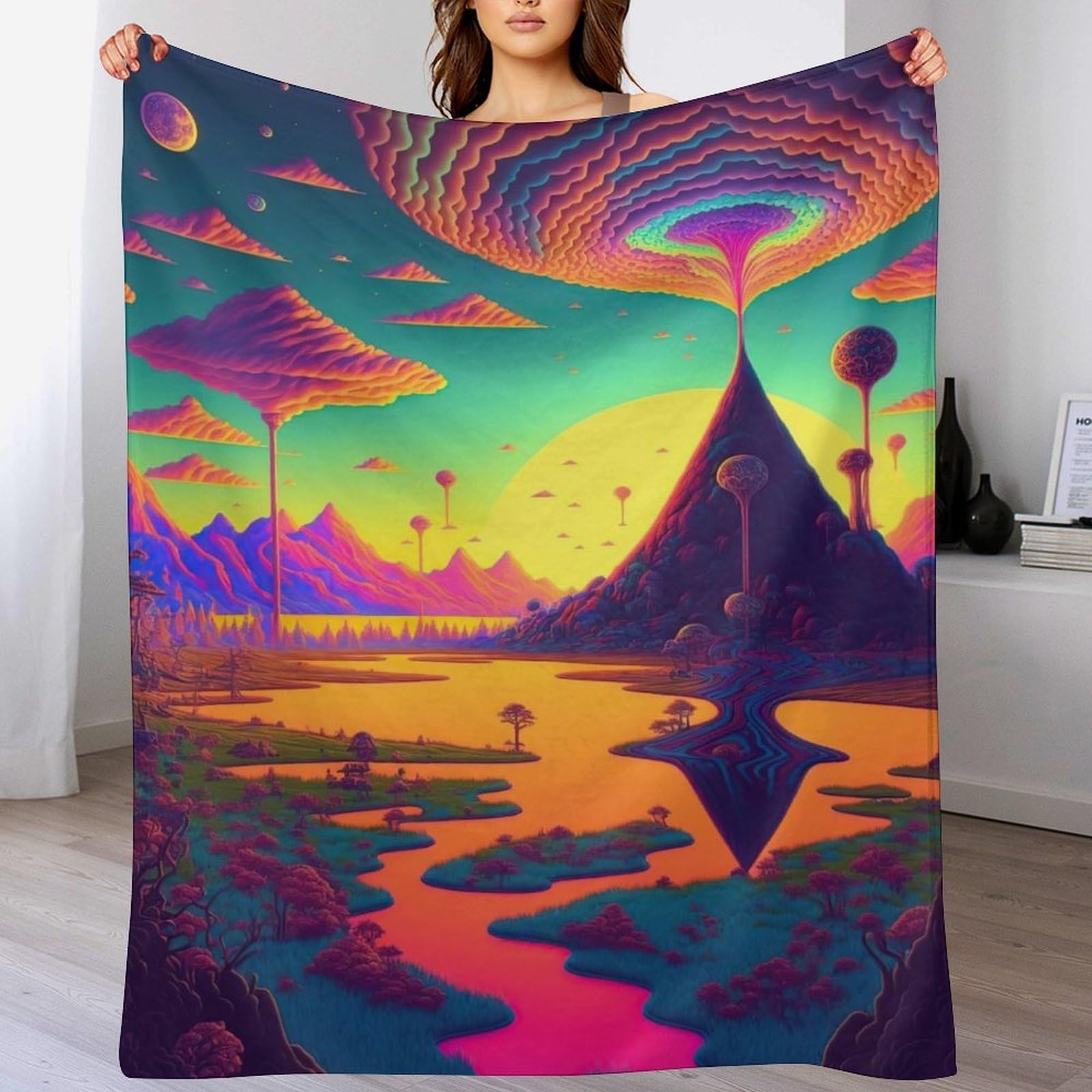 Couverture de canapé en flanelle psychédélique douce et chaude de 100x130cm