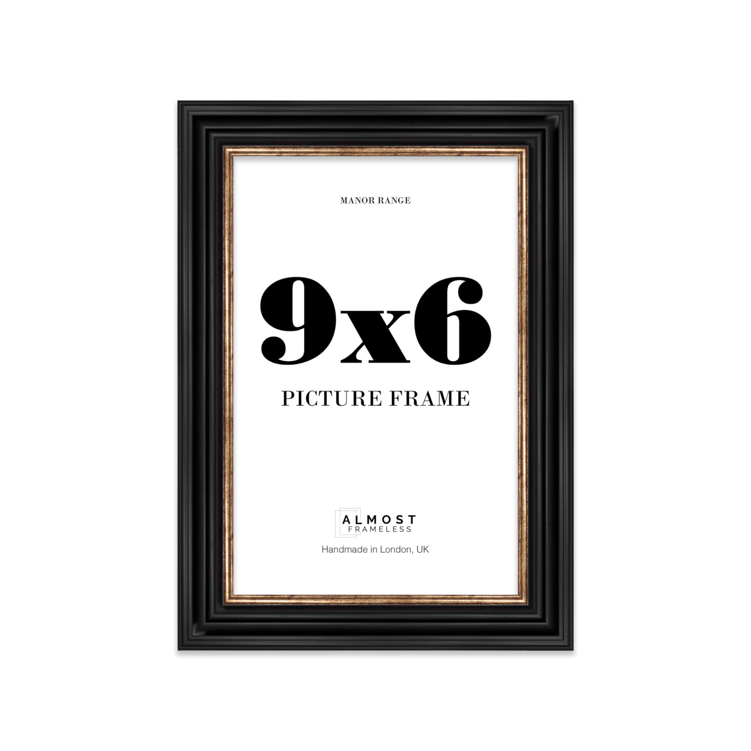 9x6 Picture Frame, Display 9x6 Pictures (15.2 x 22.9cm) - Black & Gold Timeless 42mm Edge Frame for Home Décor - 1 Pack