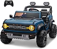 ENYOPRO 24V Ford Bronco Raptor 2-Seater Ride-On Truck for Kids 3-8, RC Parental Control, Bluetooth Music, Spring Suspension, 3 Speeds - Blue