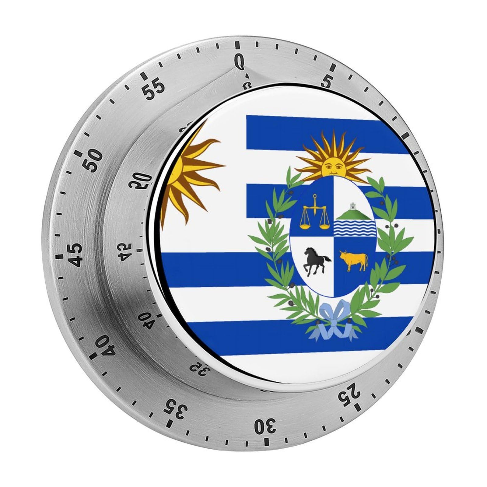 Uruguay Uruguayan Flag National Emblem Mechanical Timer with Alarm for Kitchen Cooking Productivity Stainless Steel Timers