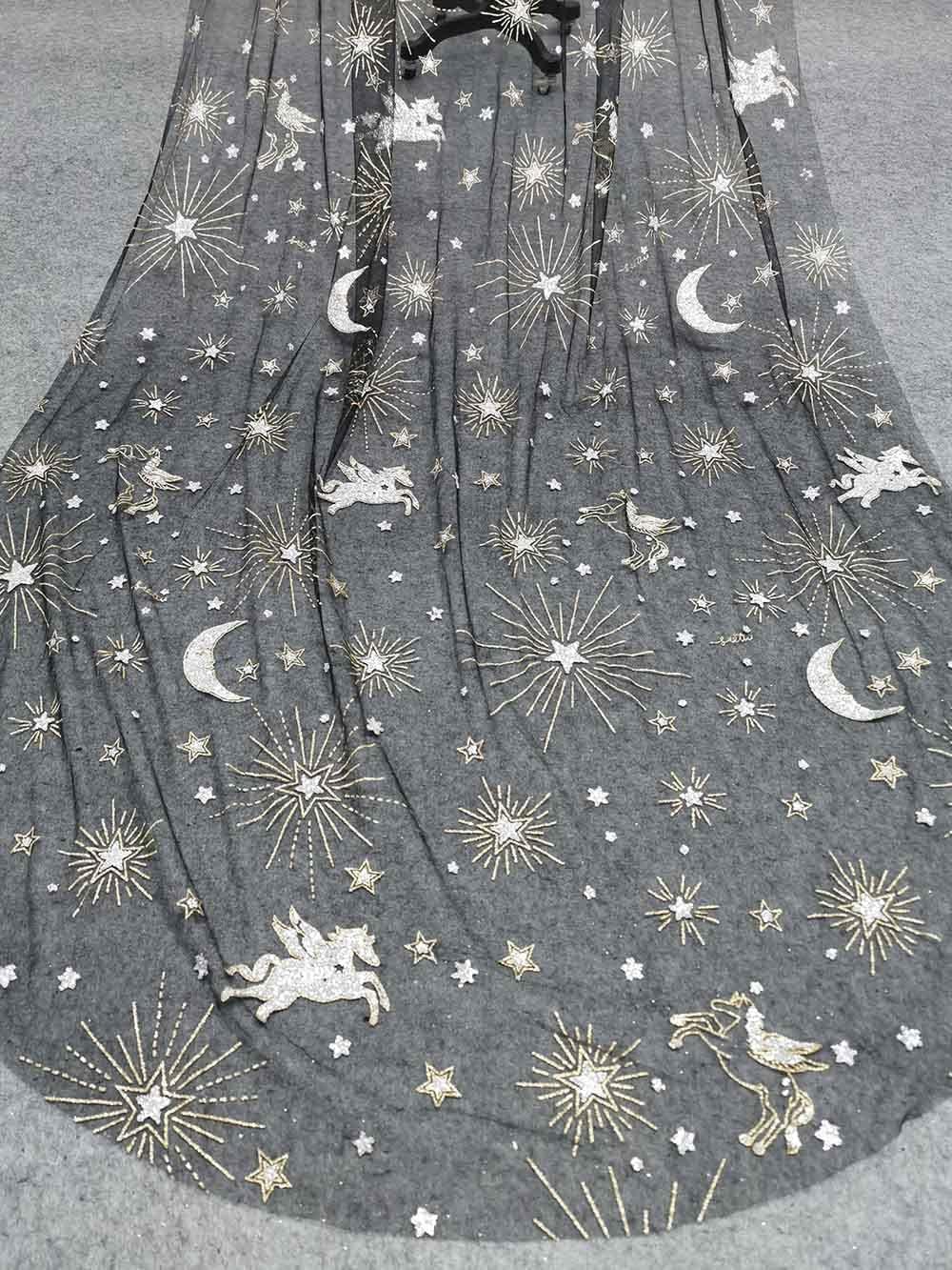 Hochzeitsschleier Braut-Tüll, schwarzer Tüll, 3 Meter Lange Schleier mit Glitzer, Gold-Silber-Staub, Hochzeitsschleier, Schulterschleier, 250/300 cm Kopfschleier wiederverwendbar