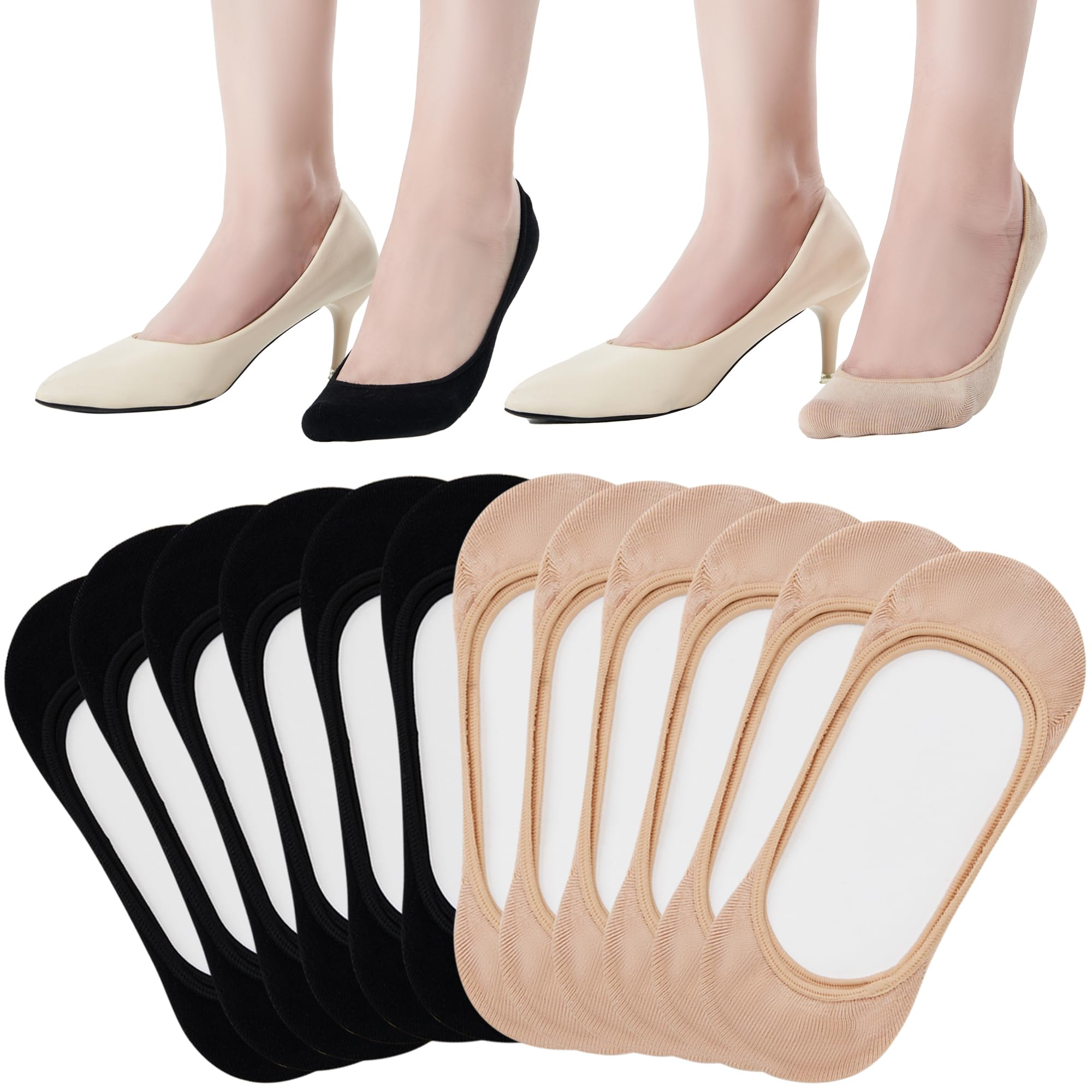 ATBITER No Show Socks Womens Flats - 6/12 Pairs Low Cut Invisible Non Slip