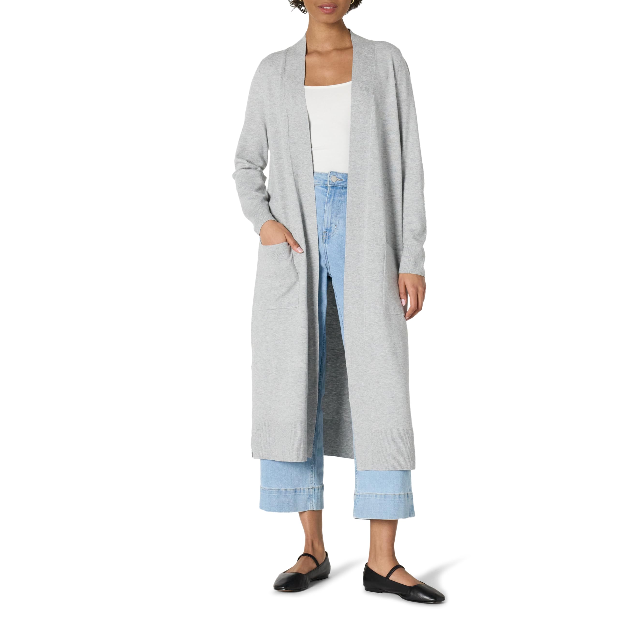 Amazon Essentials Women's Lightweight Floor Length Longline Cardigan, Medium Grey Heather, XXS