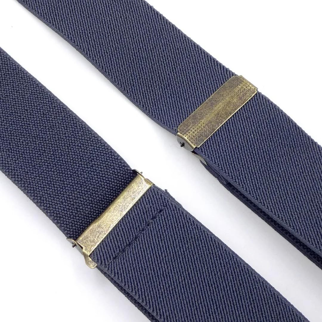 Bretelle Suspender Vintage per Uomini Funzionano Robuste Grande Altezza Larga 3,5 Cm A Forma di X 4 Ganci A Bottone in Bronzo Tutori Elastici Regolabili