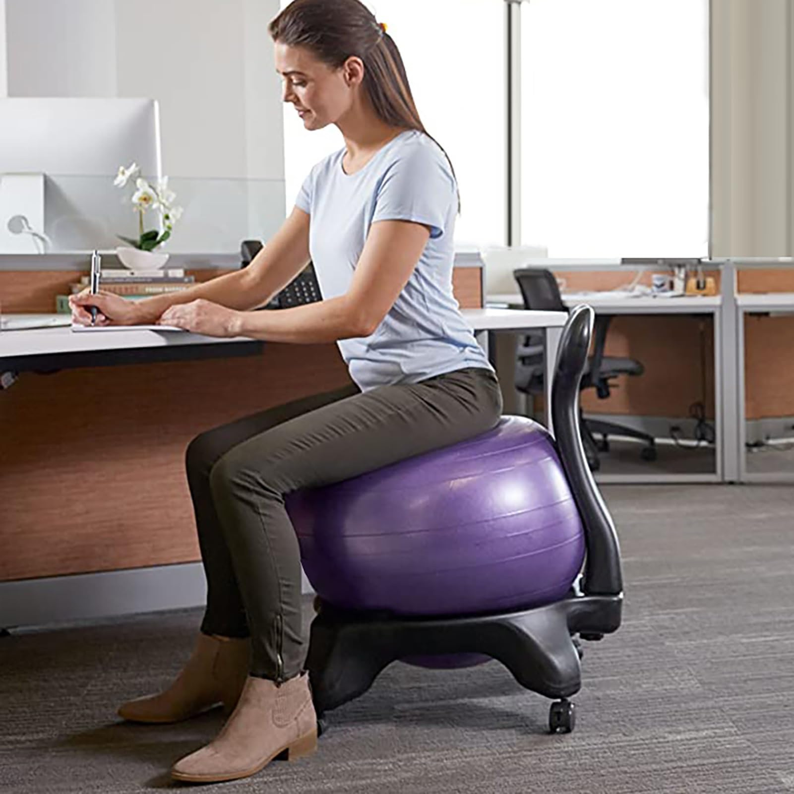 Silla de Bola Silla con Pelota de Equilibrio y Respaldo para Oficina, Silla con Pelota de Yoga para Sentarse Activamente en El Escritorio, Asiento con Pelota de Estabilidad para Ejercicio, Embarazo(C)