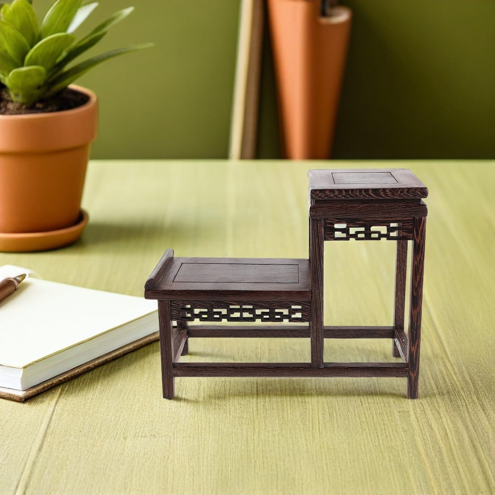 Alipis 2nivel Base de Madera para Esculturas Decorativa Soporte de Pedestal de Madera para Plantas de Interior Elevador de Jardineras para Teteras y Acentos de Sala de Estar