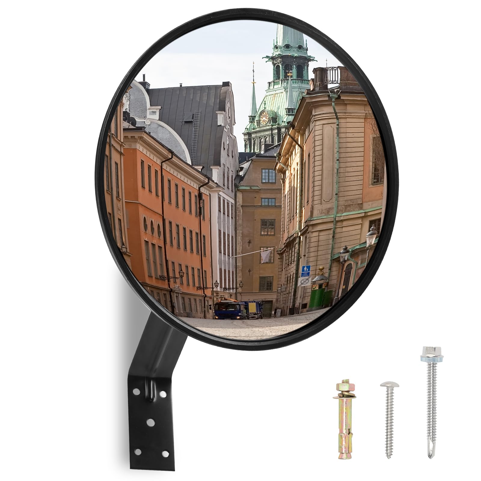 12 inch Acrylic adjustable traffic convex mirror, outdoor road safety wide-angle mirror, suitable for parking lots, lanes, warehouses and other places