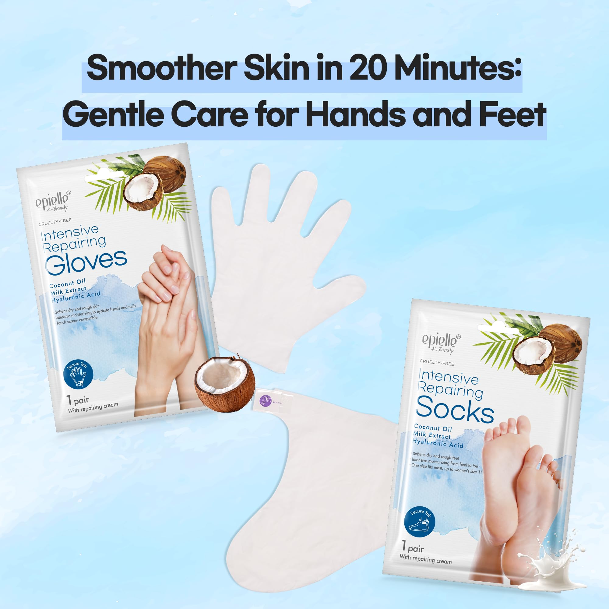 6 pares de mascarillas reparadoras intensivas, guantes de hidratación profunda para manos secas y agrietadas, reparación con aceite de coco y extracto de leche, cuidado de la piel coreano 3