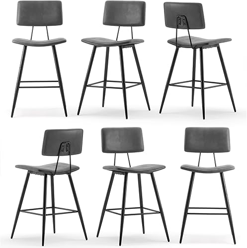 Miniatura 70 de Juego de 2 taburetes de bar de altura de mostrador de 24.5 pulgadas, taburetes de bar tapizados de piel sintética negra con reposapiés trasero y