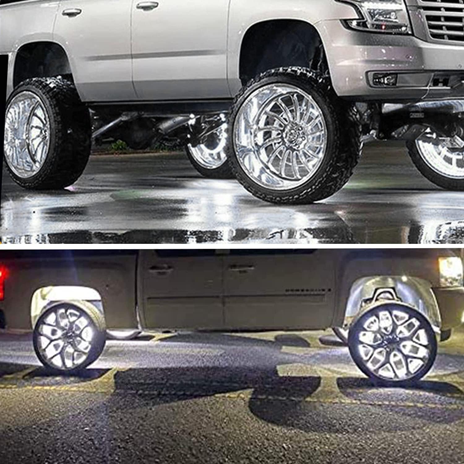 NBWDY New Upgrate 17in Double Side Double Row White Wheel Ring Lights Waterproof Pure White Rim Lights Wheel Well Lights Tire Lights APP RF Remote Control for Truck Car SUV(1248LEDs) : Automotive