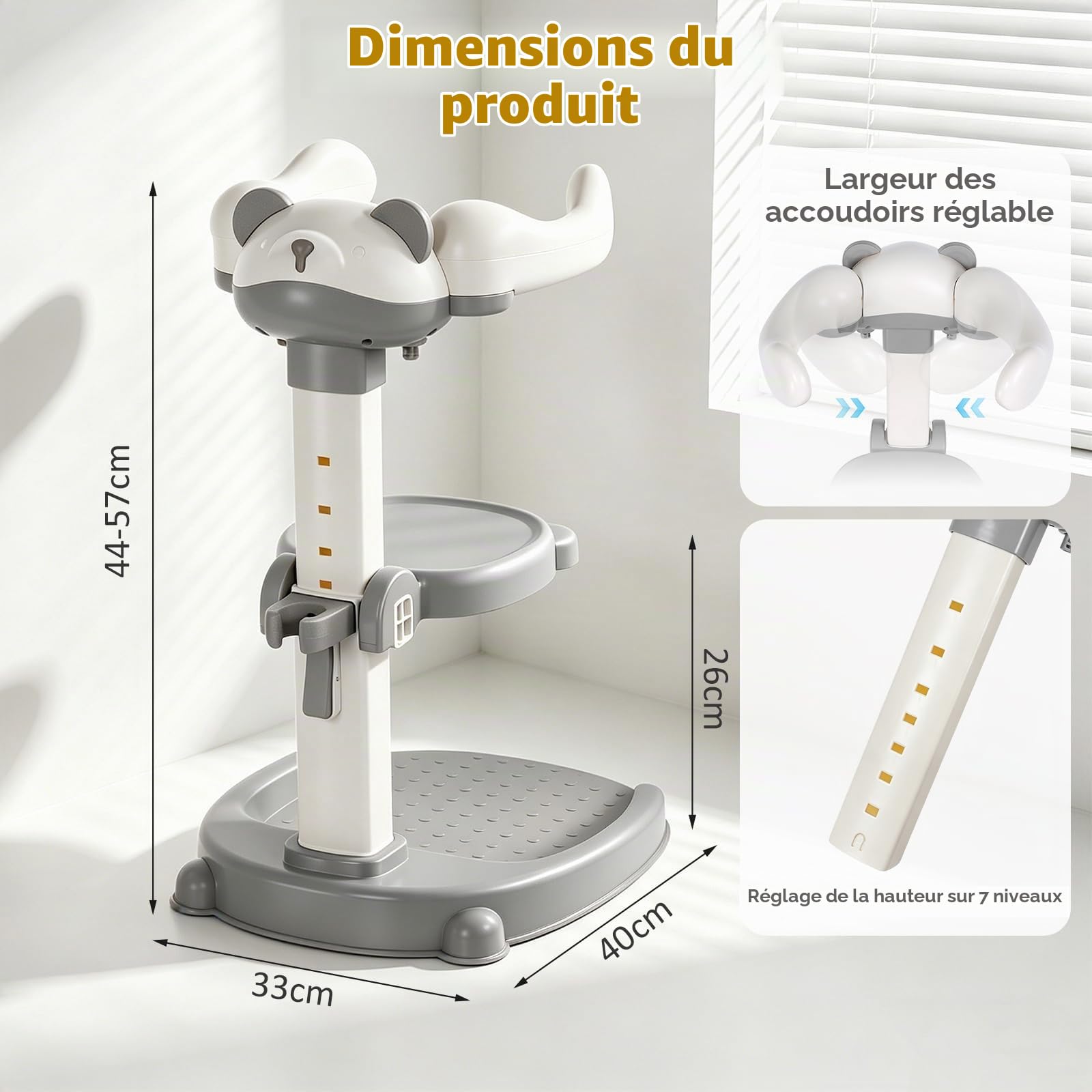 Baignoire bébé avec support de douche Support anti-pincement, tour de douche réglable pour aider bébé à se tenir debout, idéal comme douche bebe debout et cadeau prénatal
