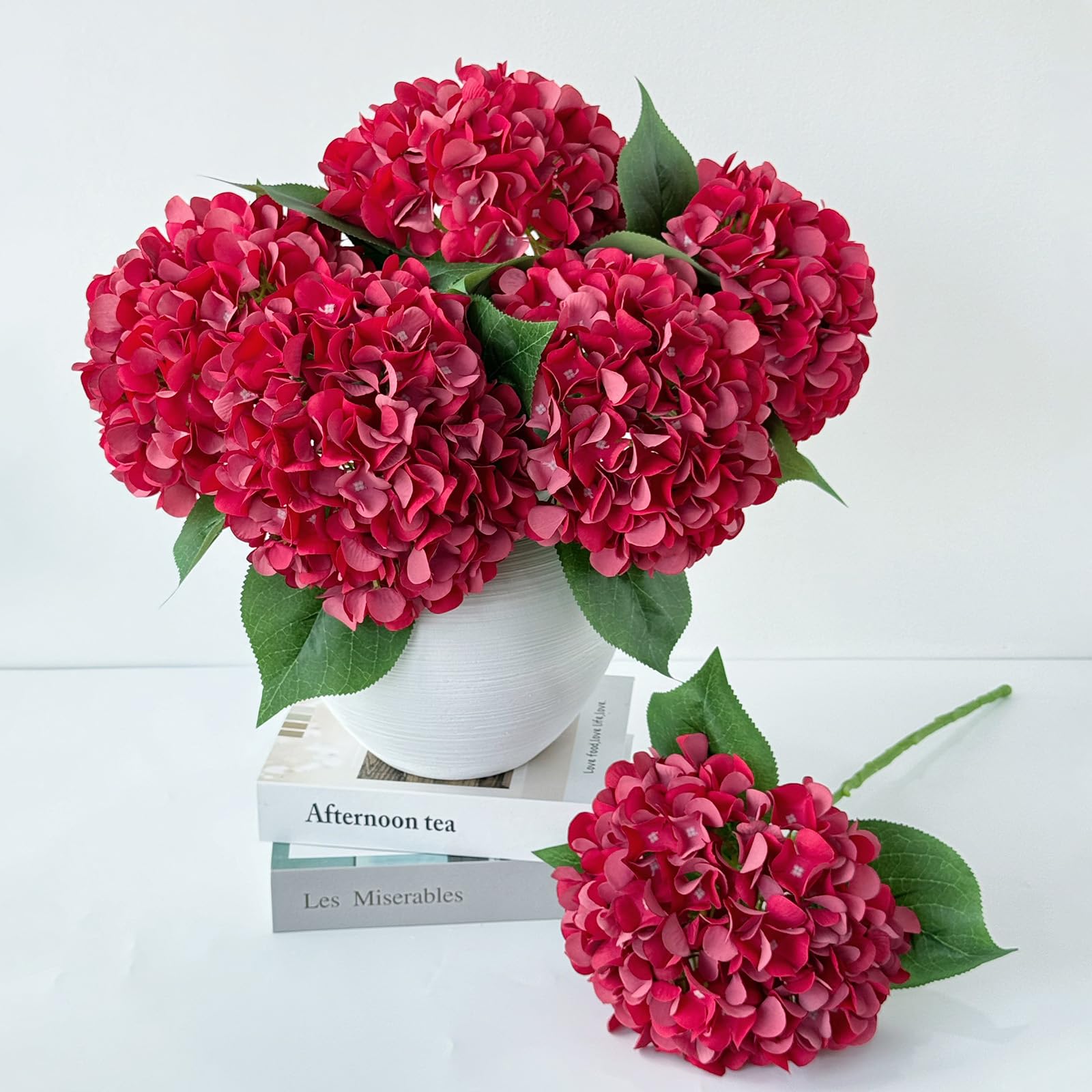 ZYTUYO 5 Pcs Red Silk Hydrangeas Artificial Flower Boho