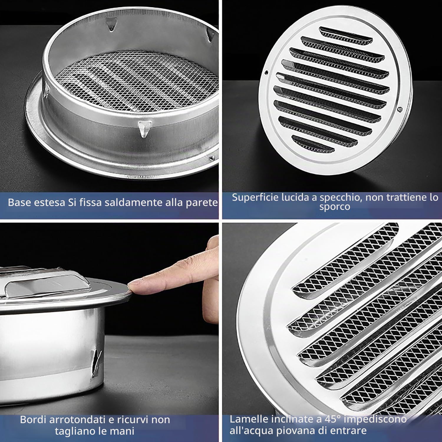 2Pezzi Griglia Aerazione Rotonda Acciaio Inossidabile 250mm,Con Funzione Antizanzare,per Bagno Ufficio Cucina Fabbrica