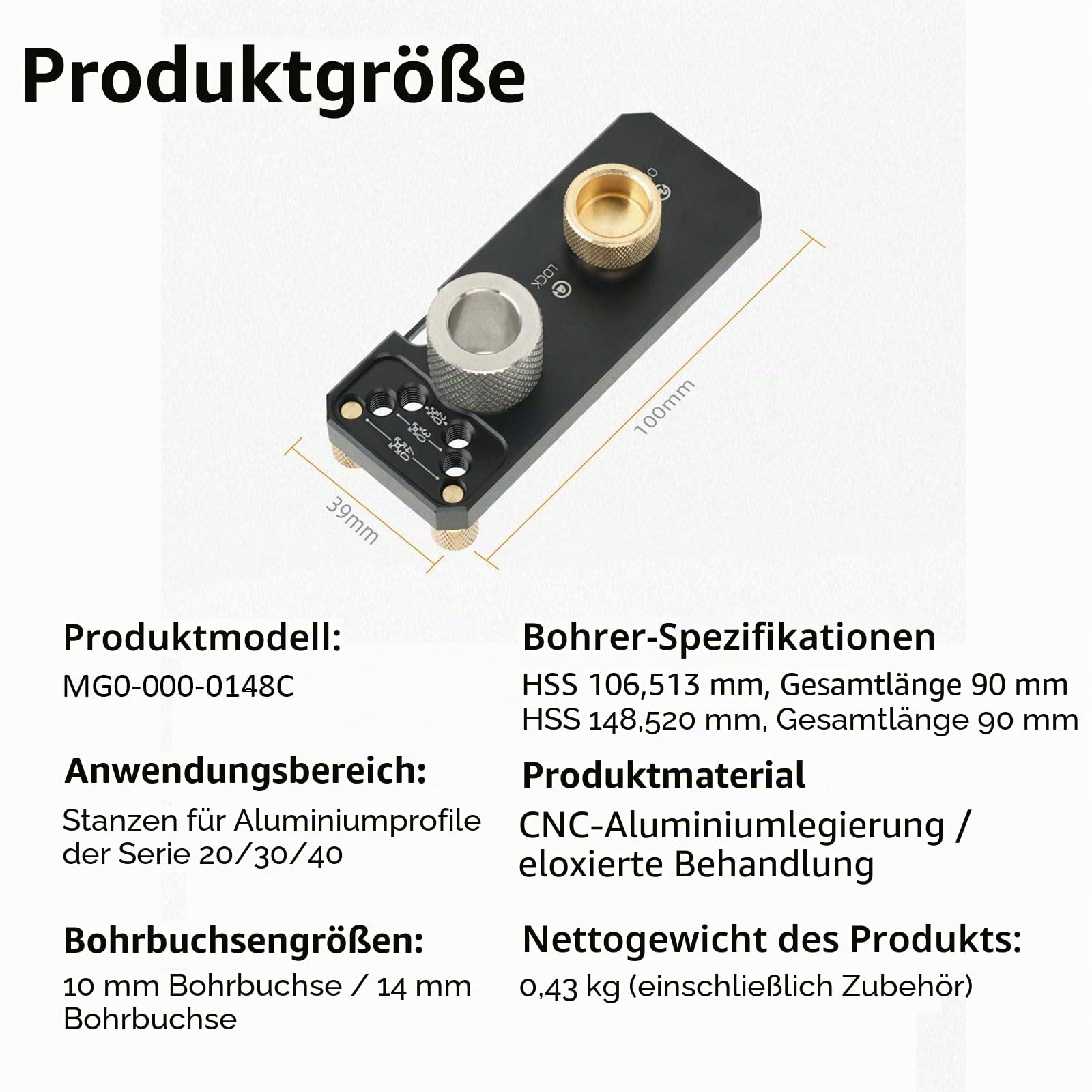 Bohrschablone, Selbstzentrierendes Bohrführung Stanzer Locator, Exakte Dübellöcher mit Aluminiumprofil Bohrer, Bohrhilfe Set für 2020, 2040, 3030, 3060 und 4040 nach Aluminiumprofile