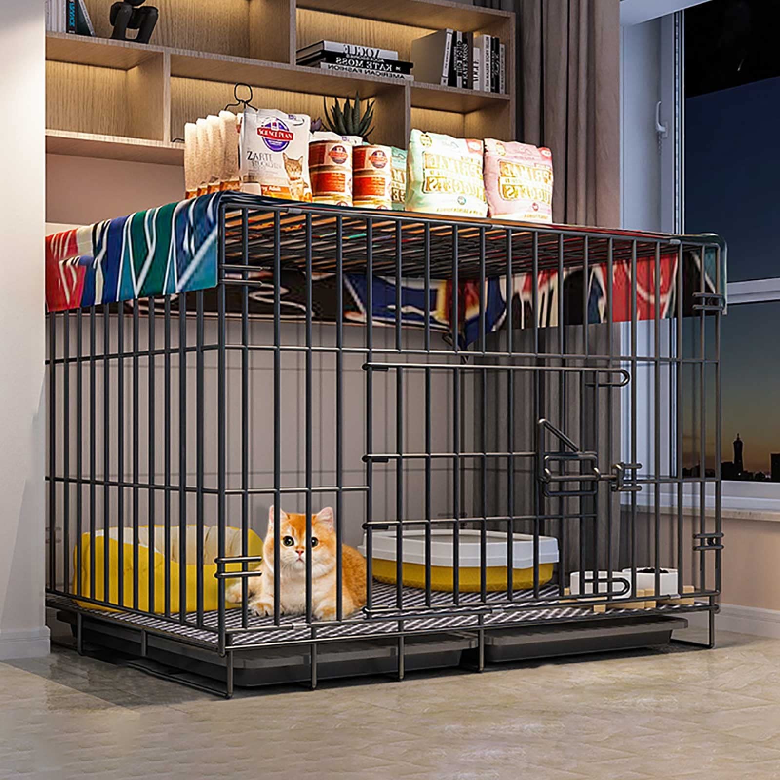 asdchZen Cat Cage - Cat Cage Outdoor Cat Cat Crate Cage Playpen Cat Enclosure On Wheels Metal Cat Kitten Cage Small Animals Hutch Oversized Cat Villa - For Small Animal,Puppies,Ki