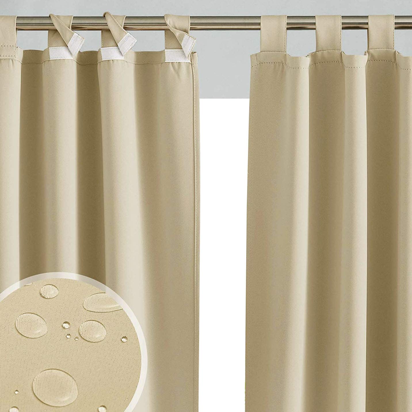 Outdoor Vorhang 2er SET Schlaufengardine 220 x 155 cm Gartenlauben Balkon-Vorhänge Gardinen Verdunkelungsvorhänge mit Schlaufen, Vorhang Wasserdicht für Pavillon Strandhaus (2 Panele) Beige [129]