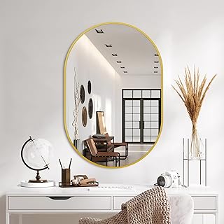 Bathroom Mirror for Wall, 36'x24', Gold Oval Mirror for Bedroom Entryway Bathroom, Metal Framed Vanity Mirror(36'x24', Gold)