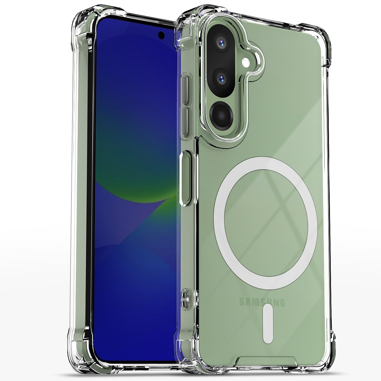 Amazon Basics Back Cover for Samsung Galaxy M36 5G Mag-Safe Shockproof PC + TPU Protective Case Magnetic Support Bumper Case (Transparent Mag-Safe)